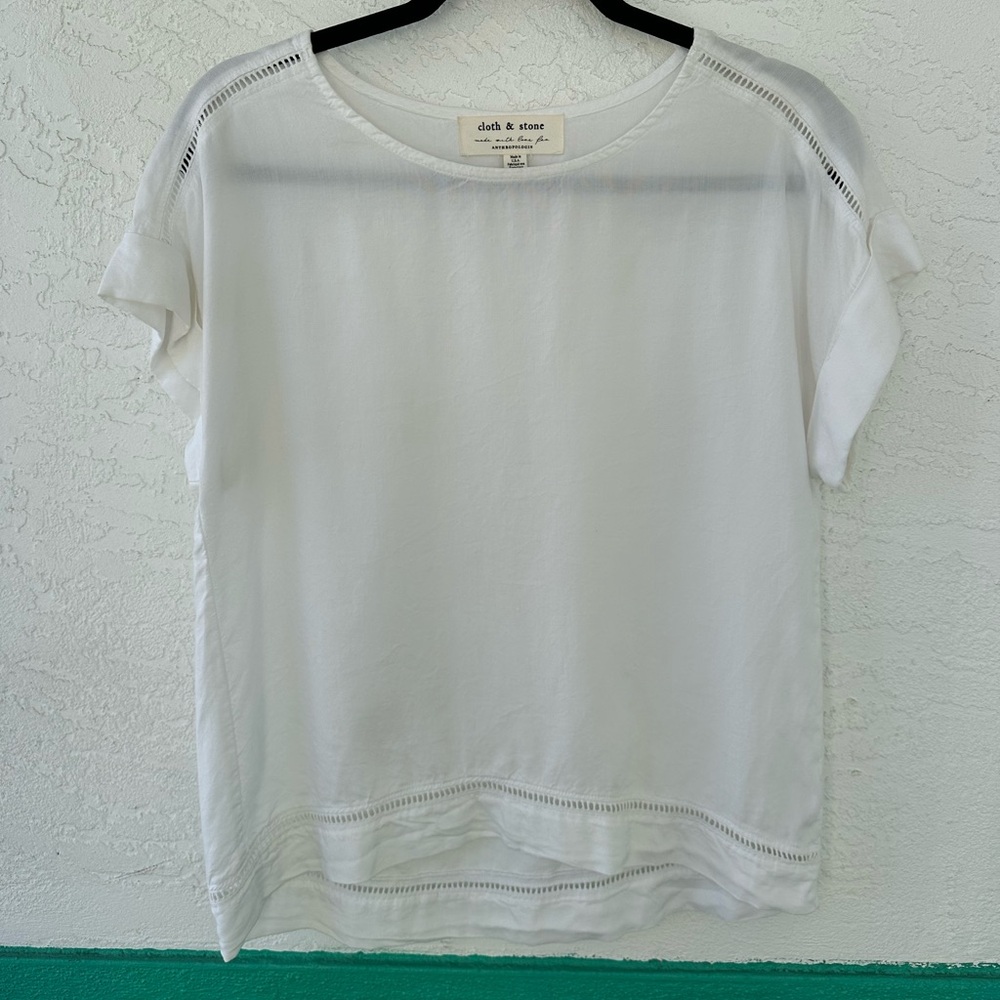 Anthropologie Cloth & Stone White Top Short Sleeves XS